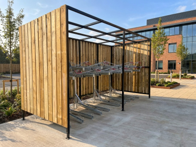 Wood clad cardiff two tier bike shelter