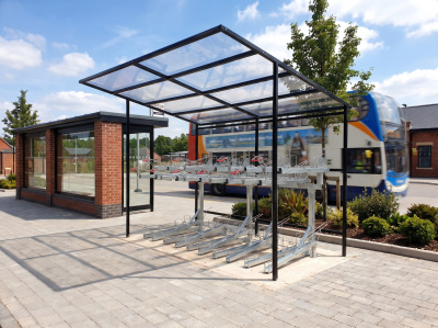 Hammersmith Two Tier Bike Shelter at a bus station